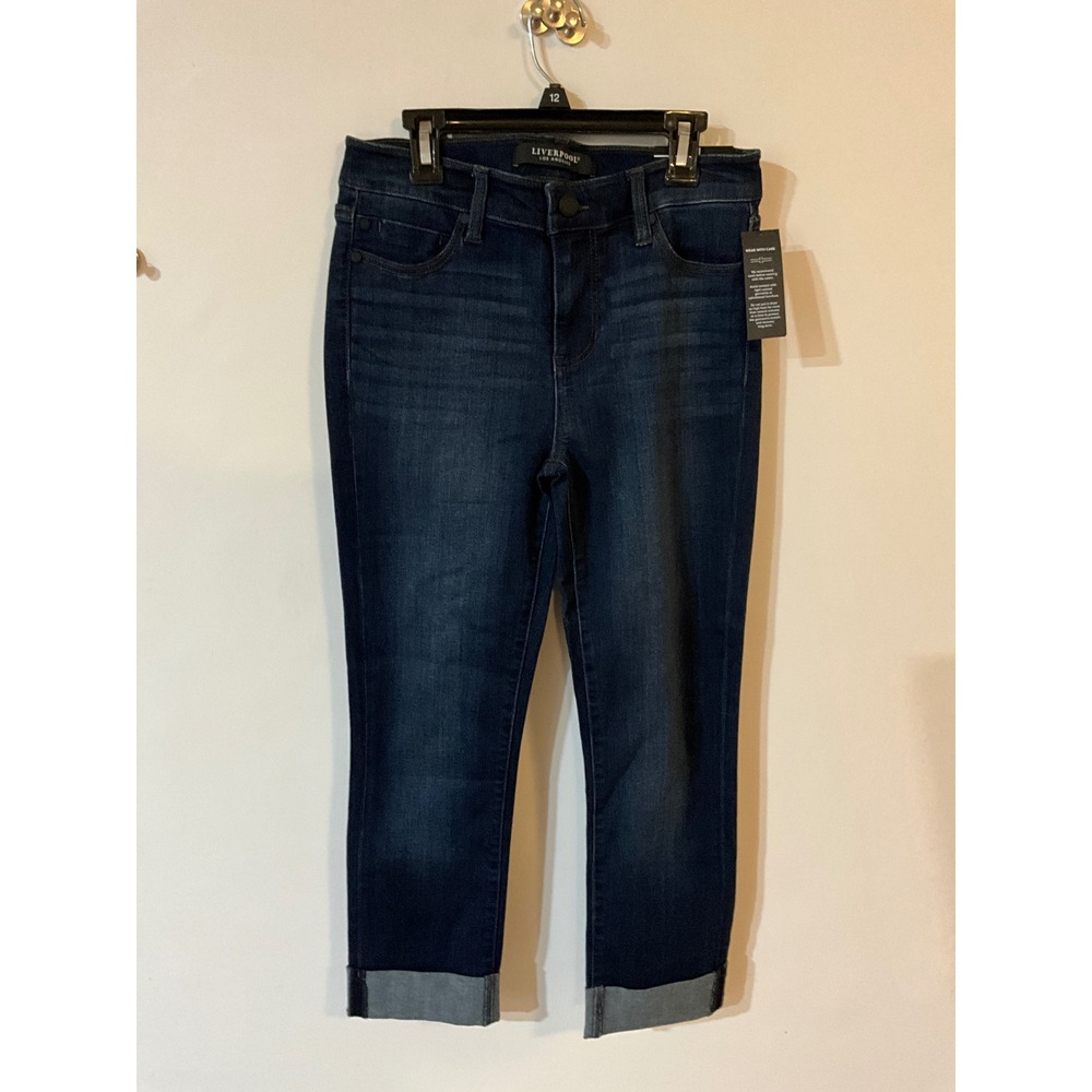 Liverpool Los Angeles Cuffed Crop Jeans Dark Wash Indigo Stretch Denim Size 4/27
